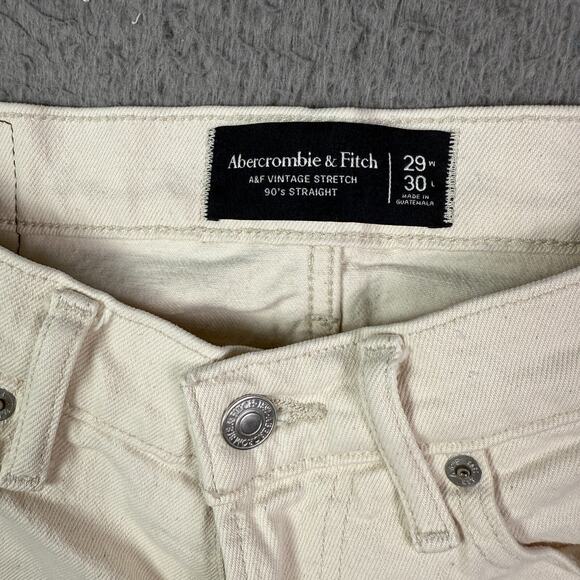 Abercrombie & Fitch Jeans Mens 29x30 Cream Vintage 90s Straight Stretch - Picture 6 of 12